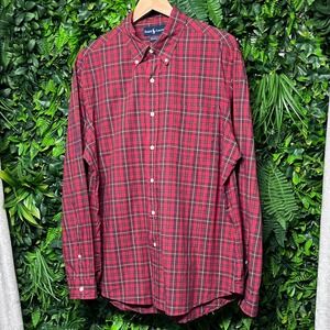 Vintage Ralph Lauren Shirt Mens XL Red Tartan Plaid Button Cotton Hong Kong 2949